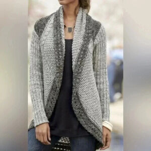 CAbi Shadow Circle Open Front Cardigan Sweater Gray Women’s Size XS